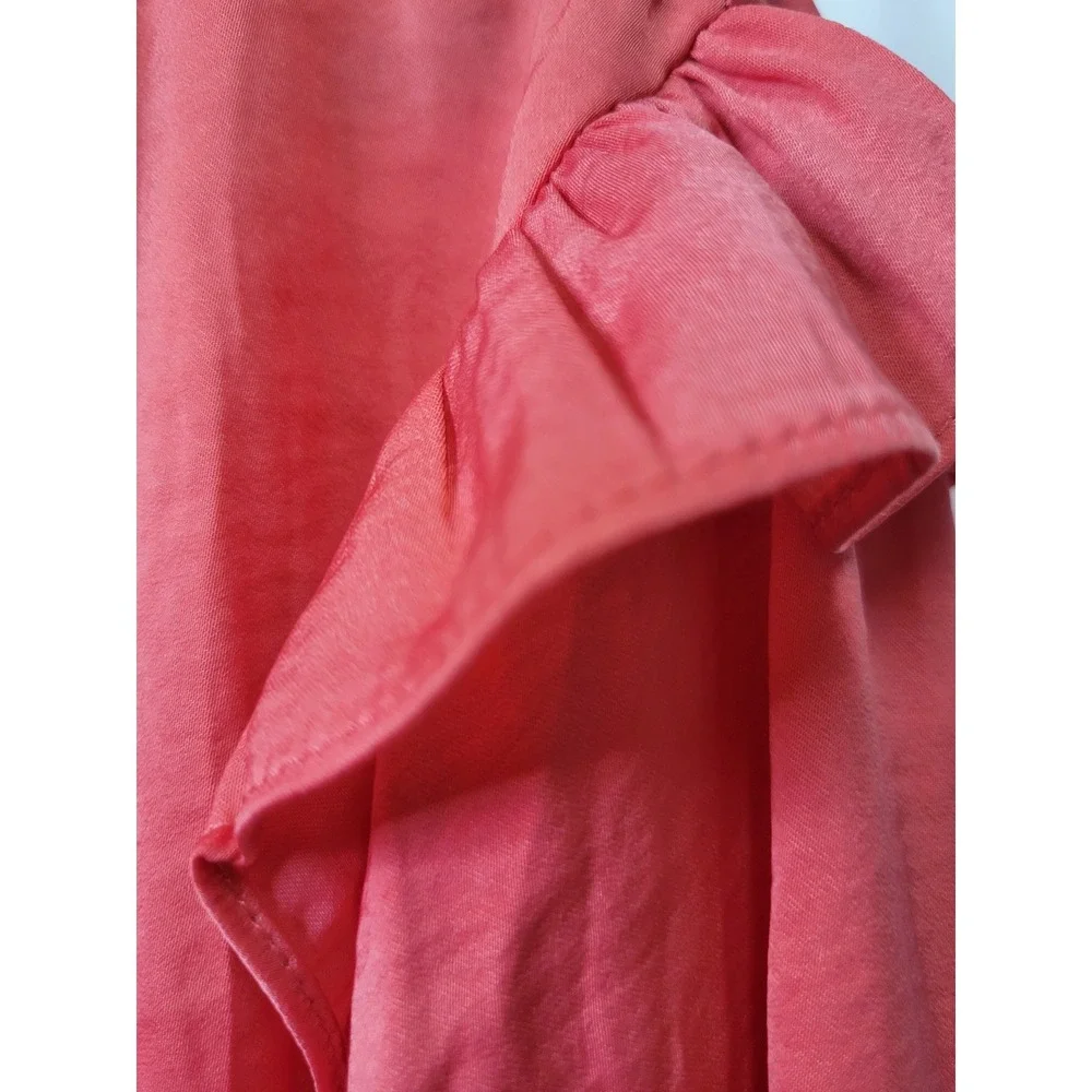 A New Day Coral Pink Ruffle V-Neck Long Sleeve Blouse XXL Satin Sheen Top 1929